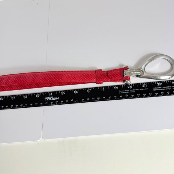Chicos Red Snakeskin Embossed Belt Size M/L Y2K Silver Tone Fisherman Hook Loop - Picture 8 of 14